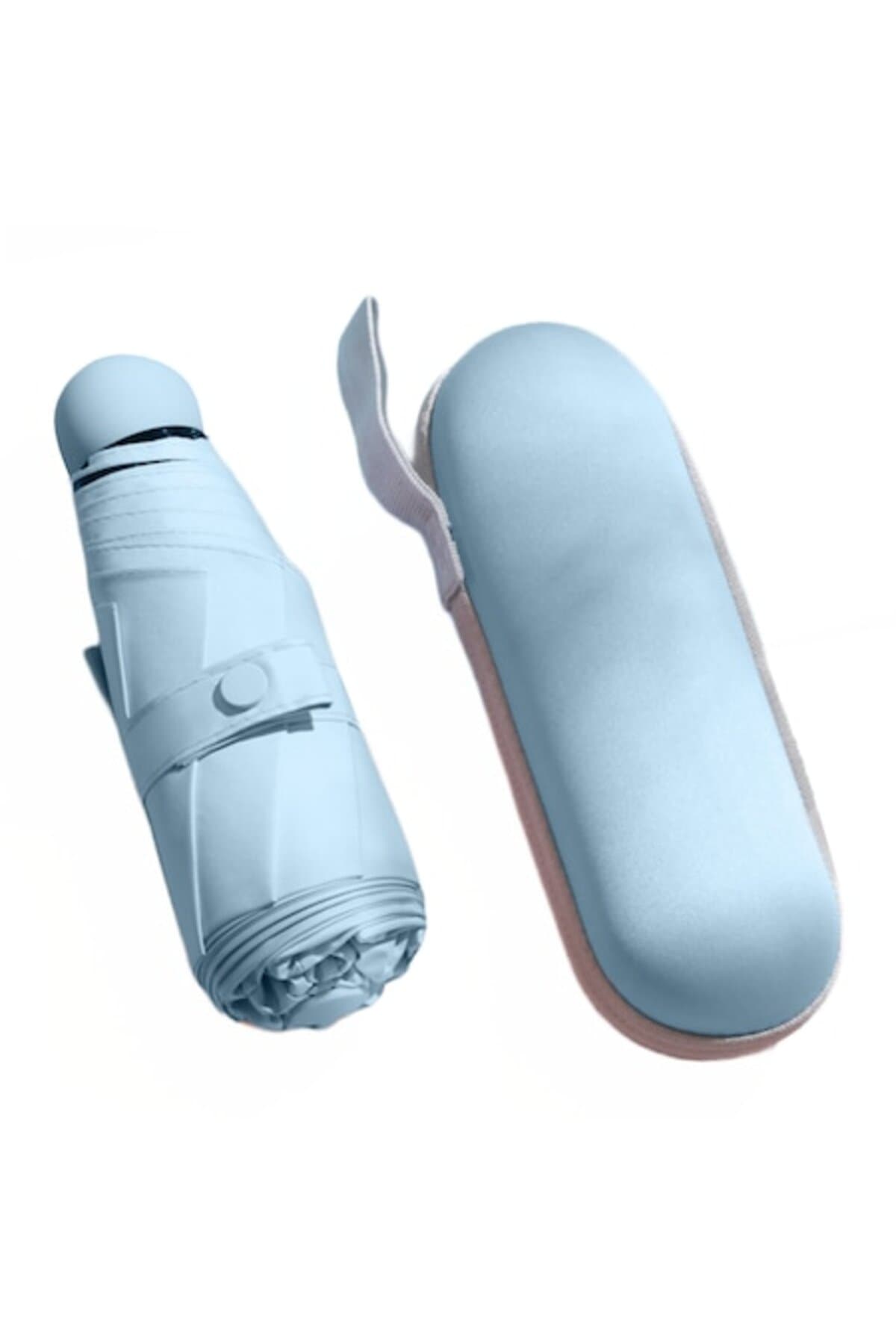 Fotografie produs: Mini umbrelă cu husă 5656Y, pliabilă și portabilă - Albastru deschis