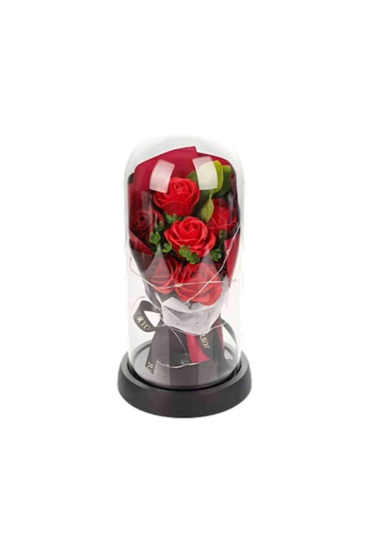 Fotografie produs: Trandafiri în cupolă de sticlă cu lumini LED, roșii, 11 x 21 cm - Rosu