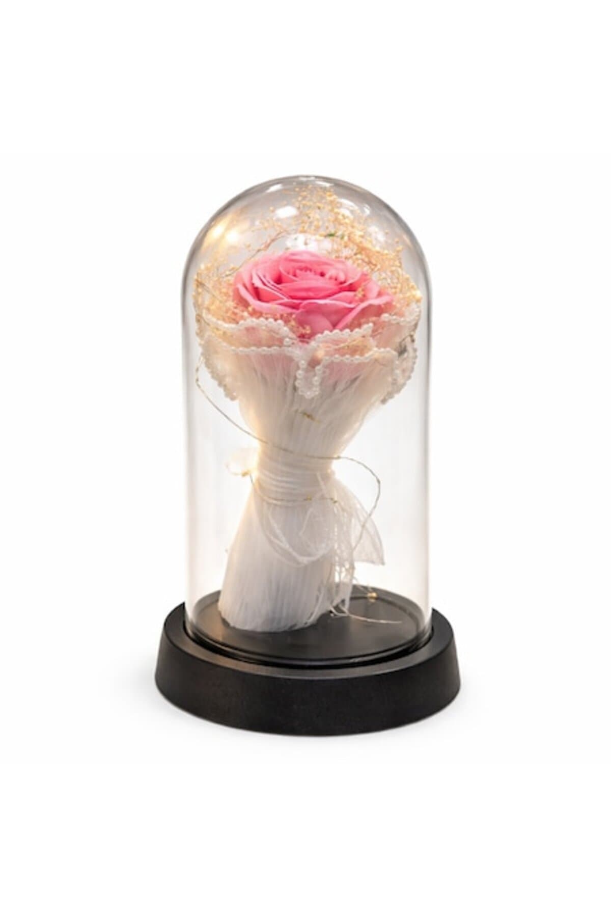 Fotografie produs: Trandafir roz din săpun în cupolă cu lumină LED ambientală, 20 cm - Roz