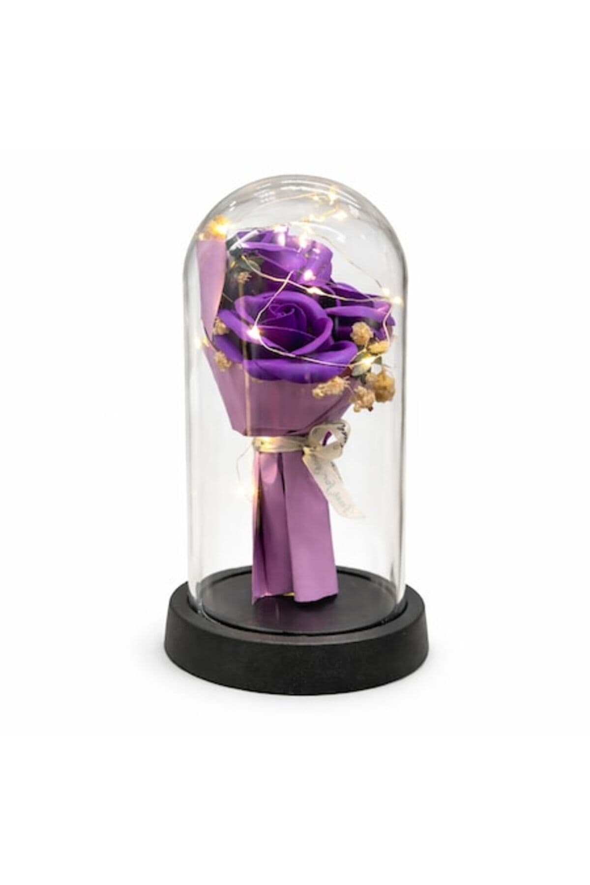 Fotografie produs: Trandafir de săpun mov în cupolă cu lumină LED ambientală, 20 cm - Mov
