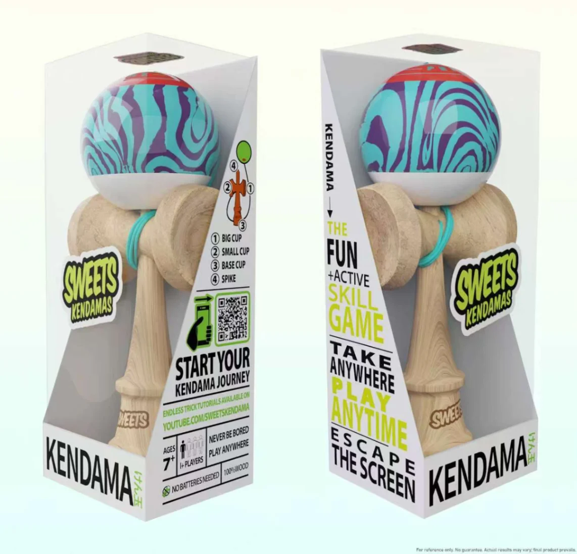 Joc de indemanare Kendama Sweets Prime Grain Split 2.0 laser tag, Multicolor, Cupe Mari 18,5 cm si o ata de rezerva