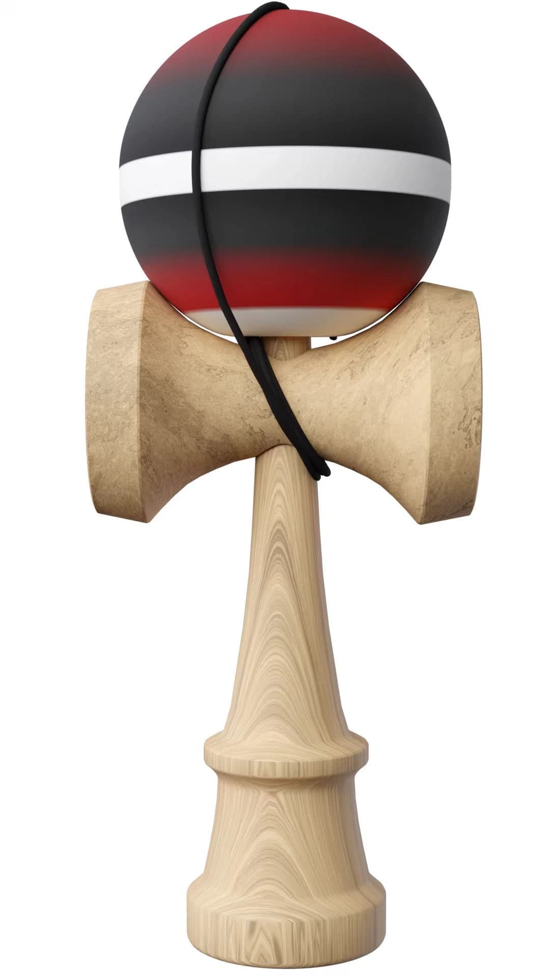 Kendama Profesionala Horizon , Rosu-Negru Mat, 18.5 cm, Base Cup, Cupe Mari si o ata de rezerva