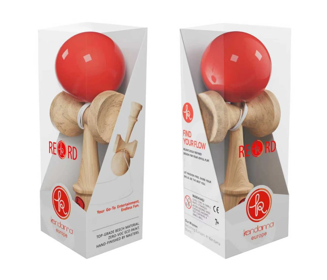 Kendama Europe Play One Roșu , Base Cup, Cupe Mari, Marime Mare 18.5 cm si o ata de rezerva
