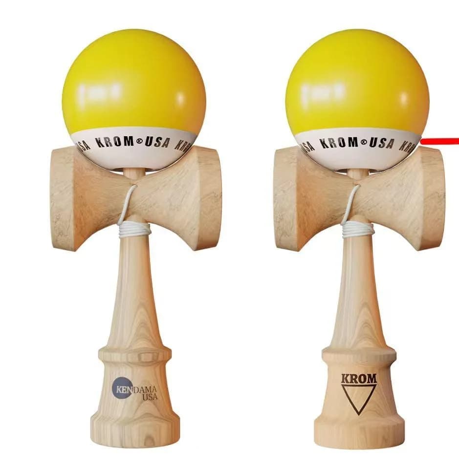 Kendama KROM USA Galbena,18, 5 cm, Base cup, Cupe mari si set ata cadou