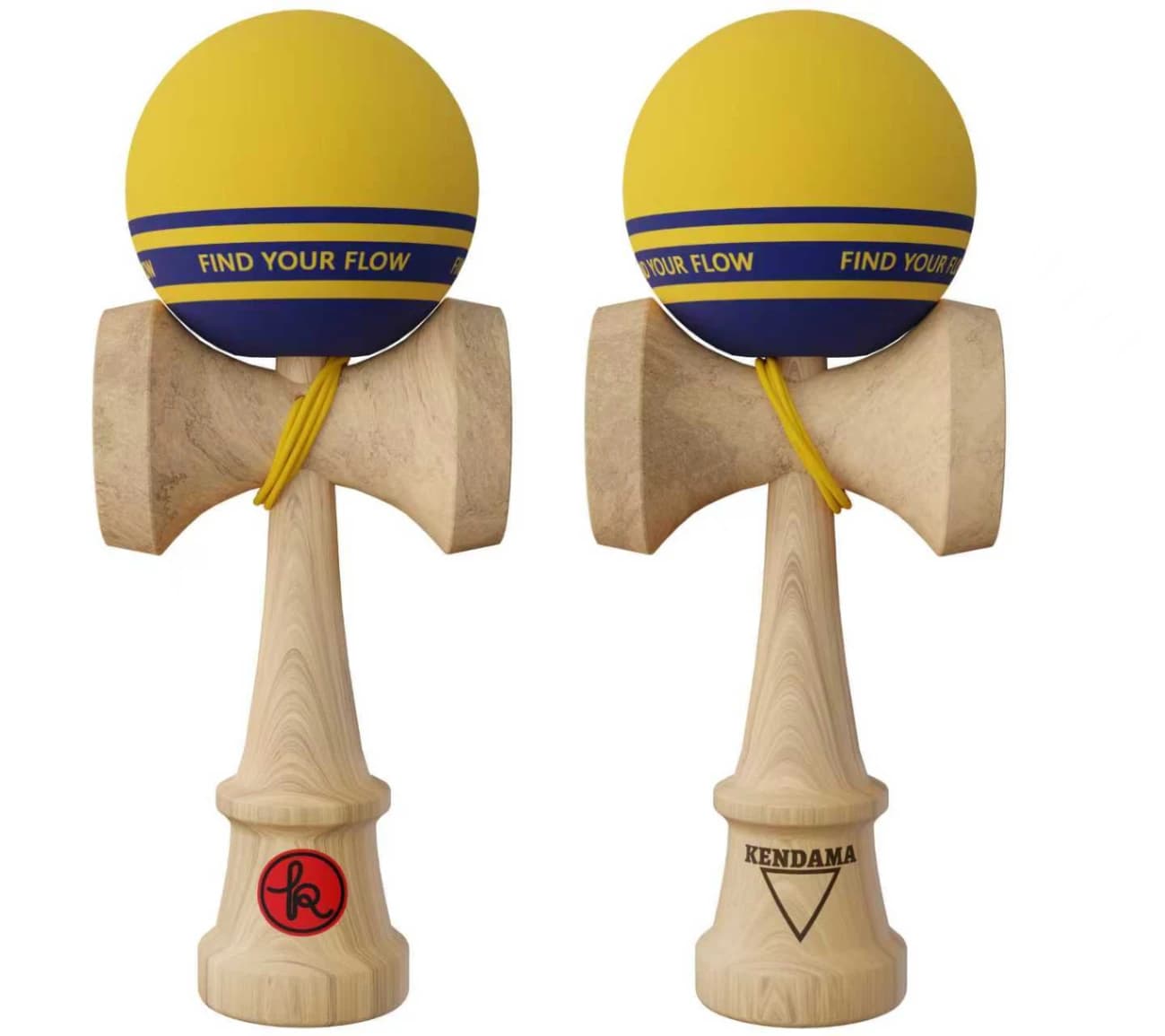 Kendama record Plus galben mat cu dungi negre , 18, 5 cm base cup, cupe mari si set ata cadou