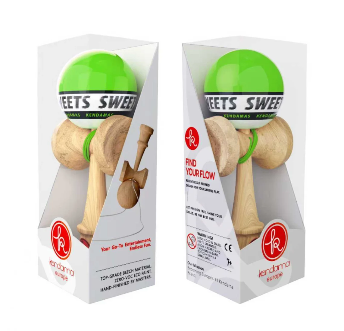 Kendama Sweets Starter - Verde, Base Cup, Cupe Mari, marime mare 18,5 cm si o ata de rezerva