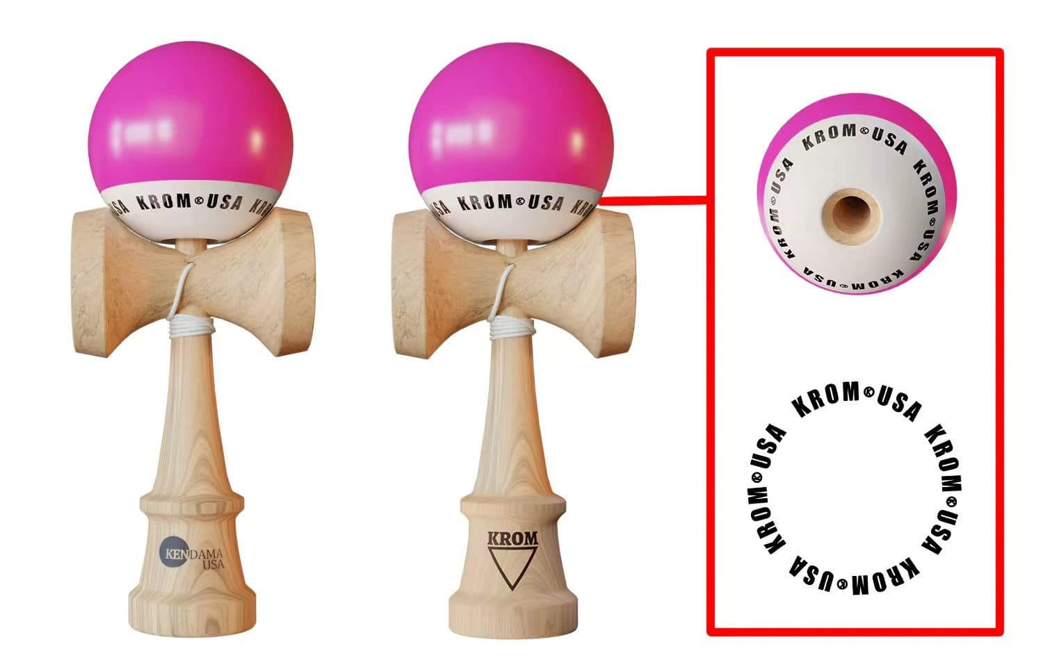 Fotografie produs: Kendama KROM USA Roz ,18, 5 cm, Base cup, Cupe mari si set ata cadou - roz