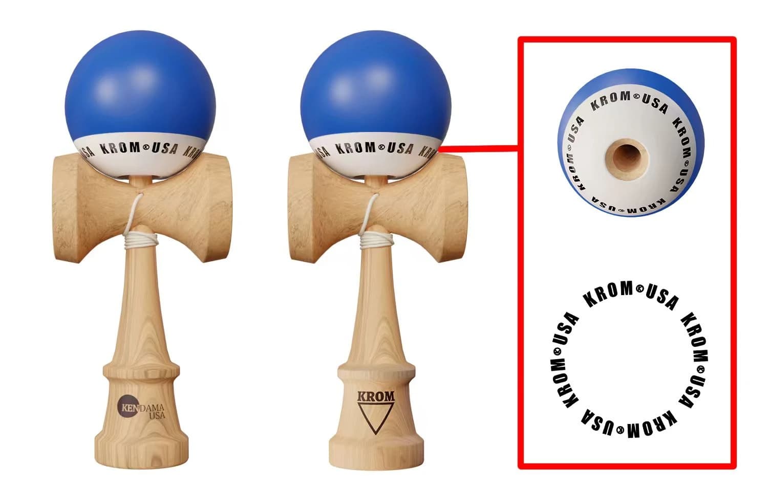 Kendama KROM USA Albastră inchis ,18, 5 cm, Base cup, Cupe mari si set ata cadou