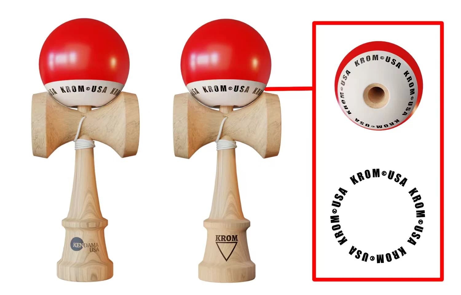 Fotografie produs: Kendama KROM USA Rosie ,18, 5 cm, Base cup, Cupe mari si set ata cadou - Rosu