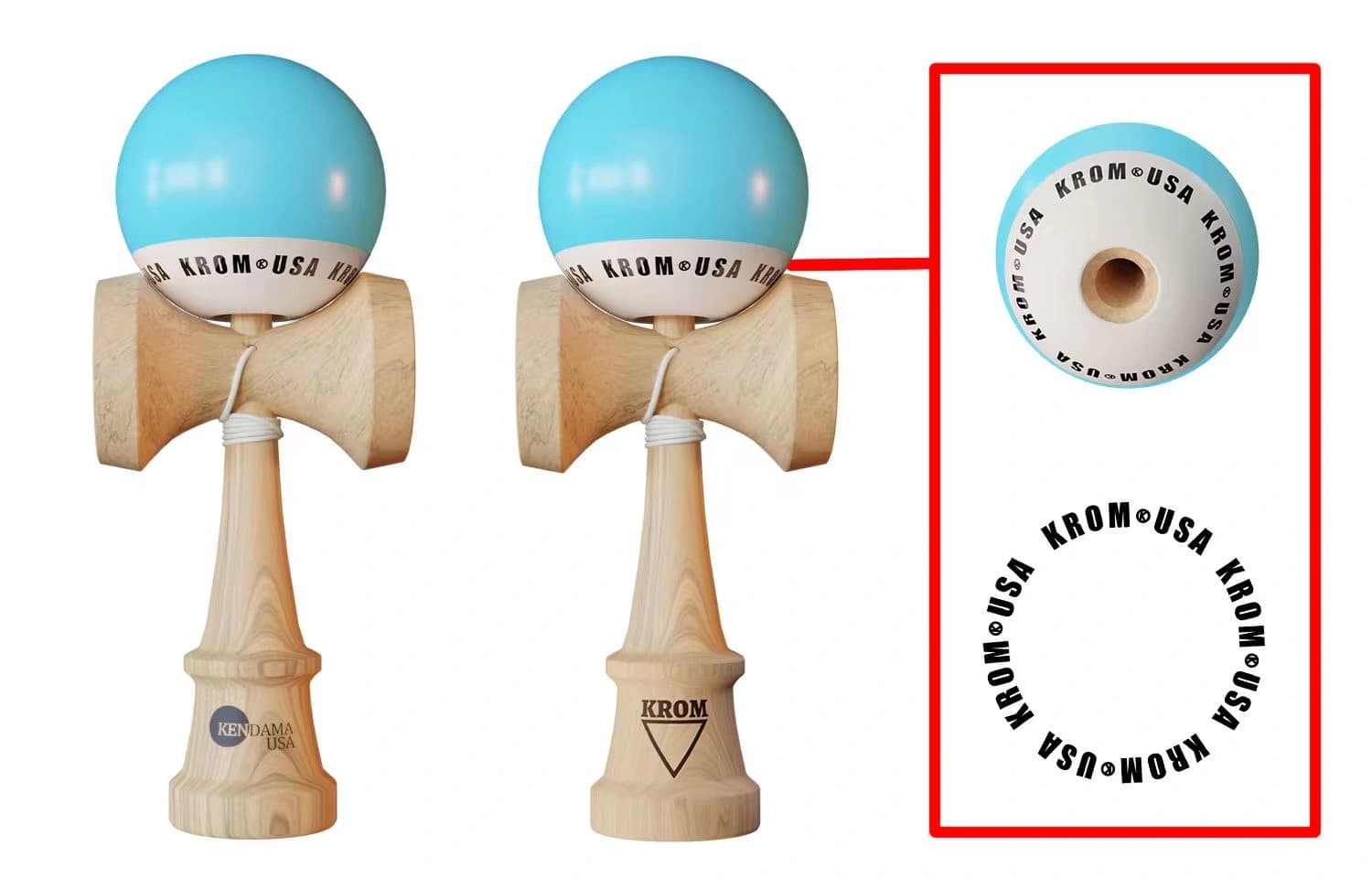 Kendama KROM USA Albastră,18, 5 cm, Base cup, Cupe mari si set ata cadou