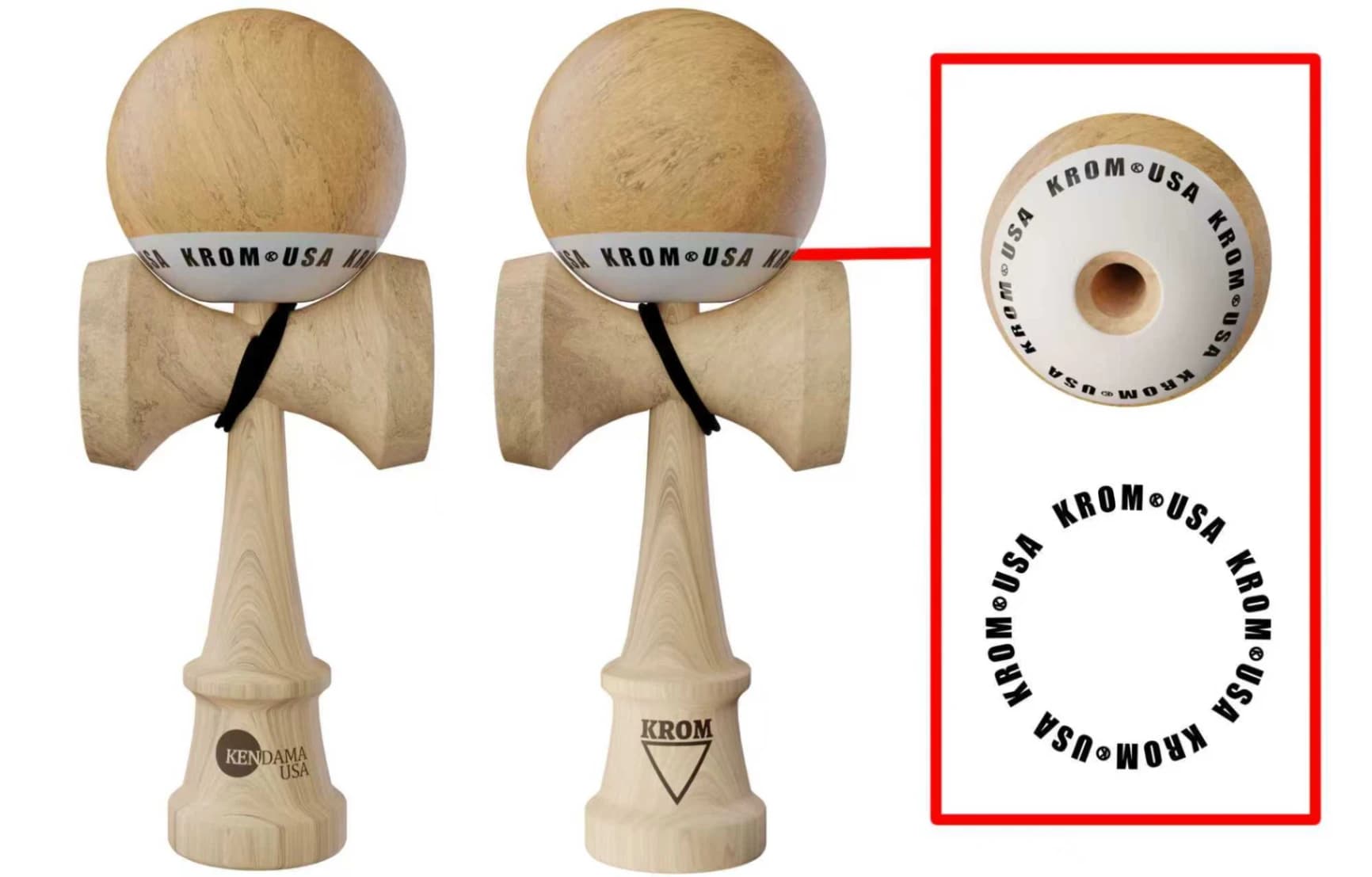 Fotografie produs: Kendama KROM USA lemn ,18, 5 cm, Base cup, Cupe mari si set ata cadou - lemn