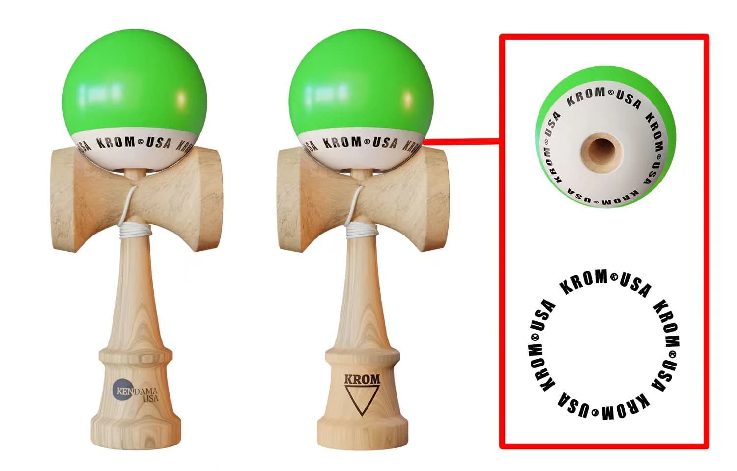 Fotografie produs: Kendama KROM USA Verde ,18, 5 cm, Base cup, Cupe mari si set ata cadou - verde