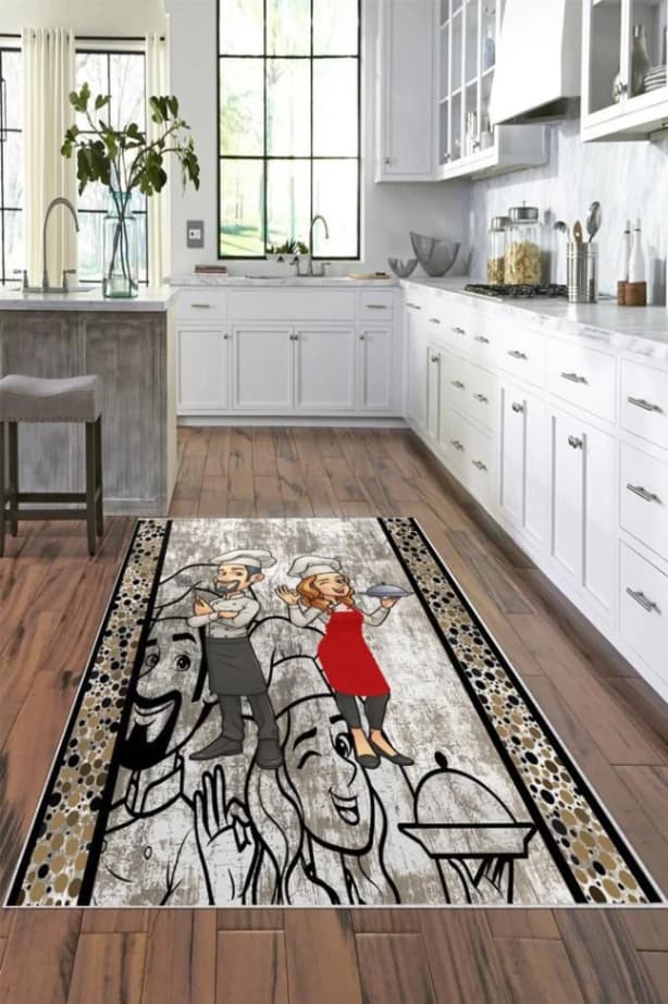 Fotografie produs: Covor Decoativ Bucatarie Antiderapant 120 x 180 cm, Multicolor - Negru