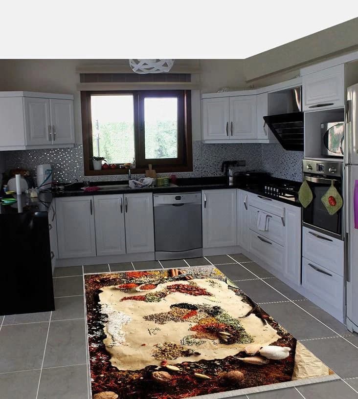 Fotografie produs: Covor Decorativ, Model Harta Ingrediente, Anti-Derapant, 120 x 180 cm - Crem