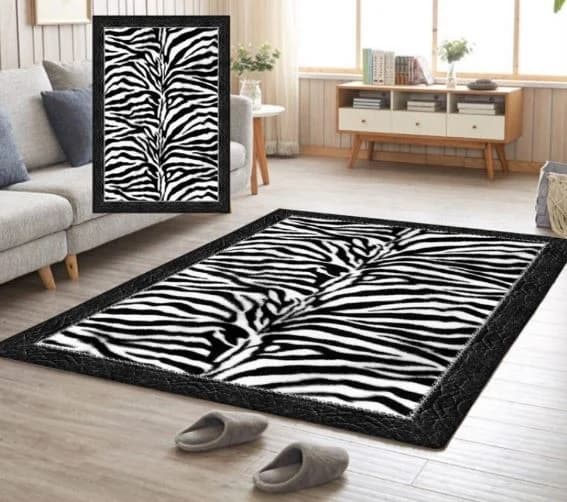 Fotografie produs: Covorv antiderapant pentru living/Dormitor, ZUBI HOME, 120x180cm, Alb/Negru - Alb Negru