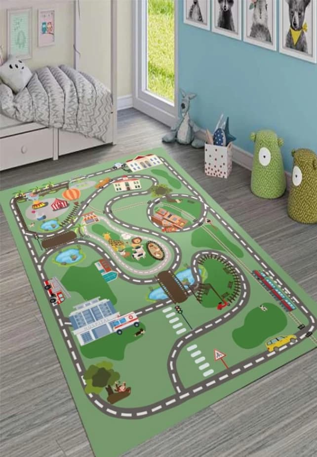 Fotografie produs: Covor camera copii, model verde oras, antiderapant, 120x180 - Verde