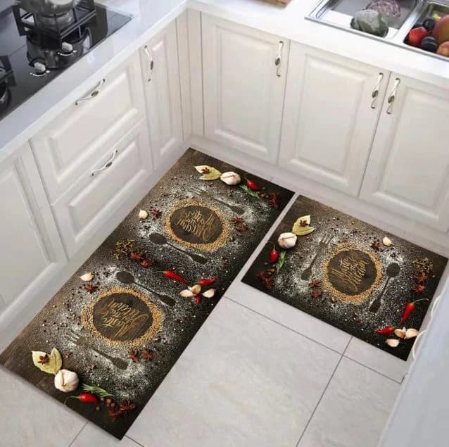 Set 2 covoare de Bucatarie, Master Chef, Antiderapant, 50x60cm, 50x120cm, Multicolor