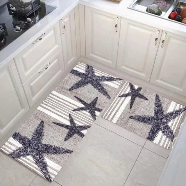 Set 2 covoare de Bucatarie, Model Stelute , Antiderapant, 50x60cm, 50x120cm, Multicolor