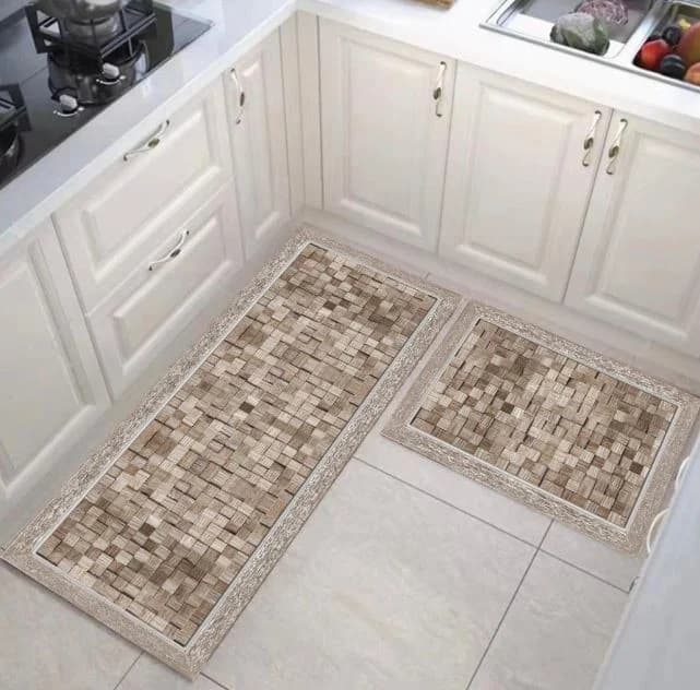 Set de 2 Covorase de Bucatarie Antiderapante, Crem