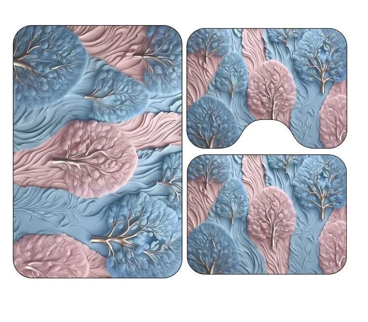 Set de 3 covorase de baie, Roz- Albastru , 60 x 90 cm, 60 x 45 cm