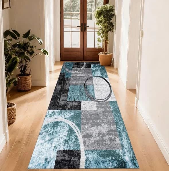 Fotografie produs: Traversa Covor Antiderapant Model Abstract Albastru 60 x 180 cm - Albastru