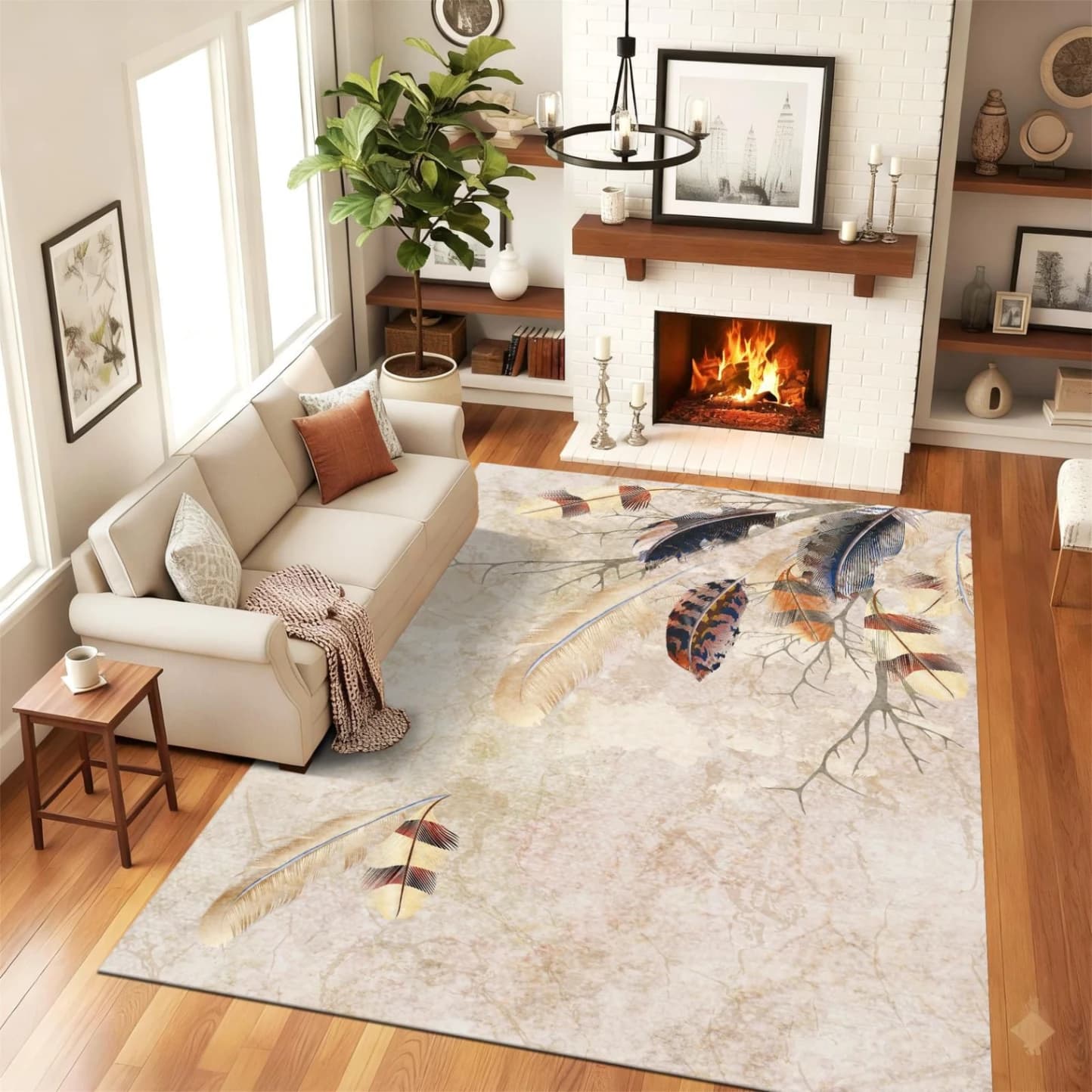 Fotografie produs: Covor modern cu design abstract cu model cu pene BEJ 200X300 CM - BEJ