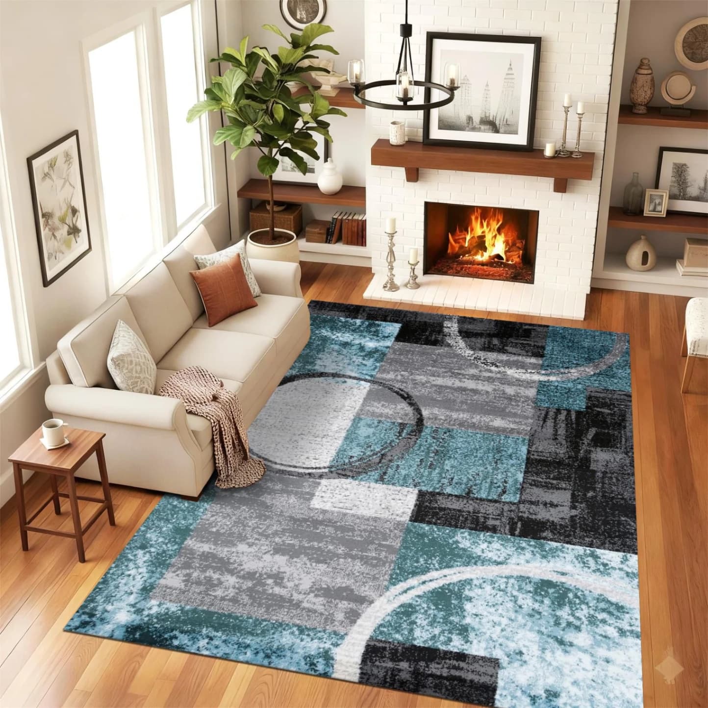 Fotografie produs: Covor modern cu model abstract pentru living cu cercuri ALBASTTRU 200X300 CM - ALBASTTRU