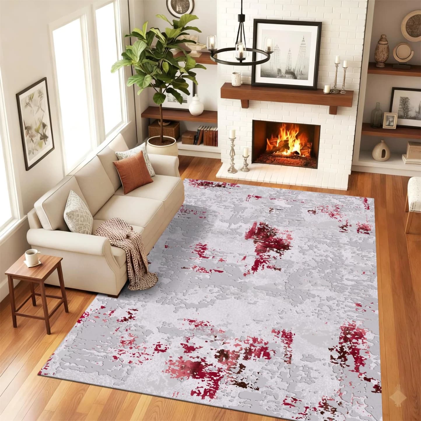 Fotografie produs: Covor modern cu design abstract cu model cu rosu pictat GRI 200X300 CM - GRI