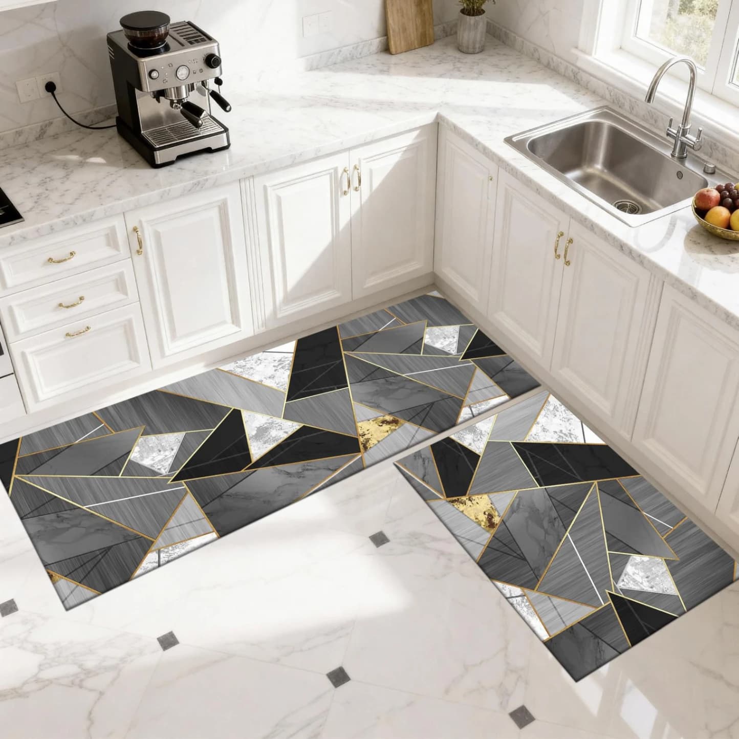 Set 2 covoare de Bucatarie Cu triunghiuri model abstract