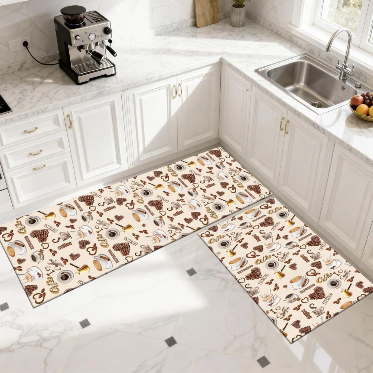 Set 2 covoare de Bucatarie, Master Chef, Antiderapant, 50x60cm, 50x120cm, Multicolor BEJ