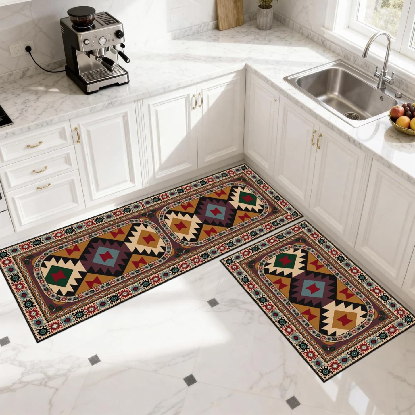 Set 2 covoare de Bucatarie, Master Chef, Antiderapant, 50x60cm, 50x120cm, Multicolor PORTOCALIU