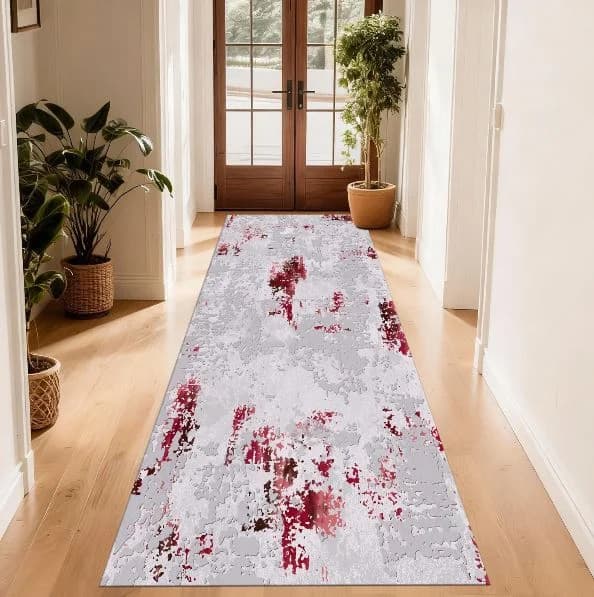 Traversa Pentru Hol Covor Antiderapant Rosu-Gri 80 x 150 cm