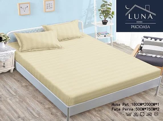 Set cearceaf cu elastic si 2 fețe de pernă, confort și fixare perfectă pentru pat 180X200 CM, 50X75 CM