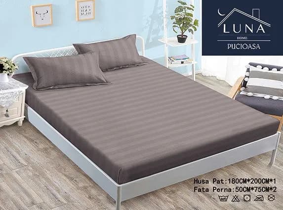 Fotografie produs: Set cearceaf cu elastic si 2 fețe de pernă, confort și fixare perfectă pentru pat 180X200 CM, 50X75 CM Gri - Gri