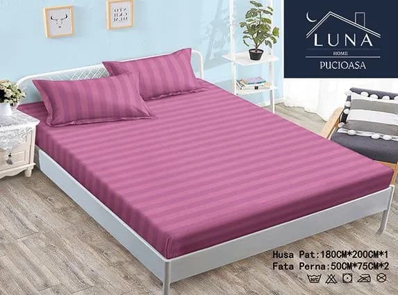 Fotografie produs: Set cearceaf cu elastic si 2 fețe de pernă, confort și fixare perfectă pentru pat 180X200 CM, 50X75 CM Roz - Roz