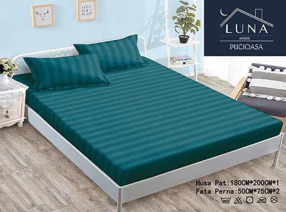 Fotografie produs: Set cearceaf cu elastic si 2 fețe de pernă, confort și fixare perfectă pentru pat 180X200 CM, 50X75 CM Verde - Verde