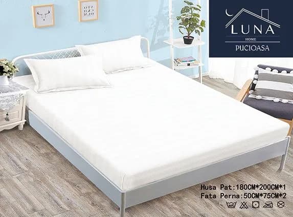 Fotografie produs: Set cearceaf cu elastic si 2 fețe de pernă, confort și fixare perfectă pentru pat 180X200 CM, 50X75 CM Alb - Alb