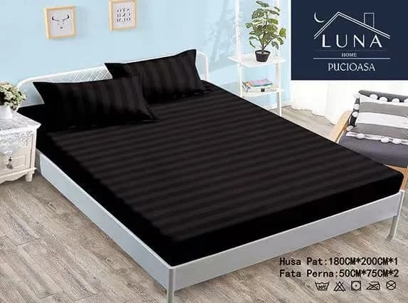 Fotografie produs: Set cearceaf cu elastic si 2 fețe de pernă, confort și fixare perfectă pentru pat 180X200 CM, 50X75 CM Negru - Negru