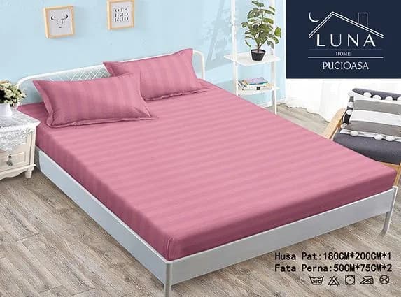 Fotografie produs: Set cearceaf cu elastic si 2 fețe de pernă, confort și fixare perfectă pentru pat 180X200 CM, 50X75 CM Roz deschis - Roz deschis