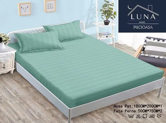 Fotografie produs: Set cearceaf cu elastic si 2 fețe de pernă, confort și fixare perfectă pentru pat 180X200 CM, 50X75 CM Verde deschis - Verde deschis