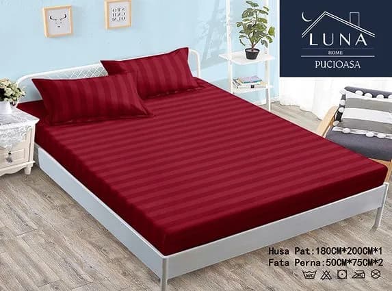 Fotografie produs: Set cearceaf cu elastic si 2 fețe de pernă, confort și fixare perfectă pentru pat 180X200 CM, 50X75 CM Rosu - Rosu