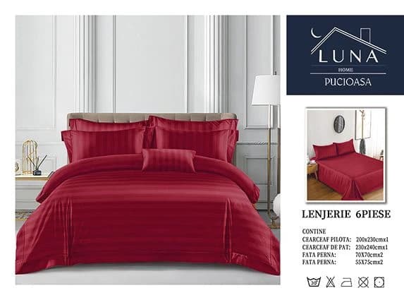 Lenjerie de pat din Damasc, pentru pat dublu, 6 piese 200X230 CM Rosu