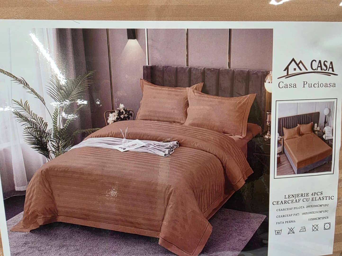 Lenjerie de pat 4 piese cu cearceaf cu elastic, fixare perfectă și confort sporit 180X200 CM portocaliu