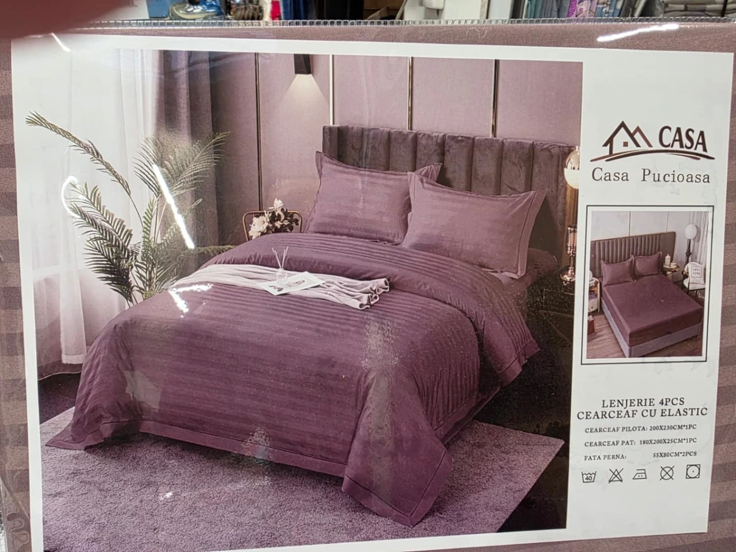 Lenjerie de pat 4 piese cu cearceaf cu elastic, fixare perfectă și confort sporit 180X200 CM crem-roz