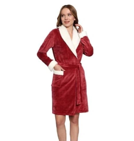 Fotografie produs: Halat de baie cu blana, catifea, bordeaux L Rosu M - Rosu