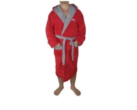 Fotografie produs: Halat de baie barbatesc, model sport, buzunare, curea, gluga, rosu-gri, 2XL Rosu XL - Rosu