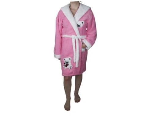 Halat de baie pentru femei cu design ursulet, buzunar, cocolino, gluga, roz 2XL - Concept E Efrall Roz L