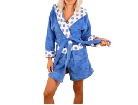 Halat de baie pufos pentru femei cu buline - Albastru M-L Albastru XL