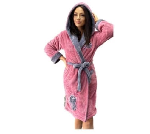 Halat de baie roz pentru femei cu model gri S L