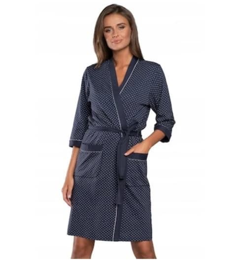 Halat de baie pentru femei, bumbac, Monik, bleumarin cu stele, marimea S Albastru 2XL